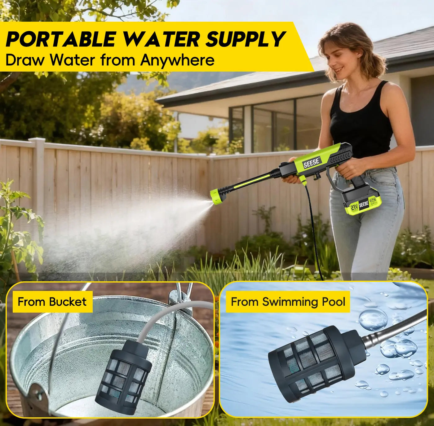 SEESE Cordless Pressure Washer for Car & Home Cleaning